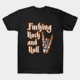 Fucking Rock and Roll horns up skeletal hand art T-Shirt